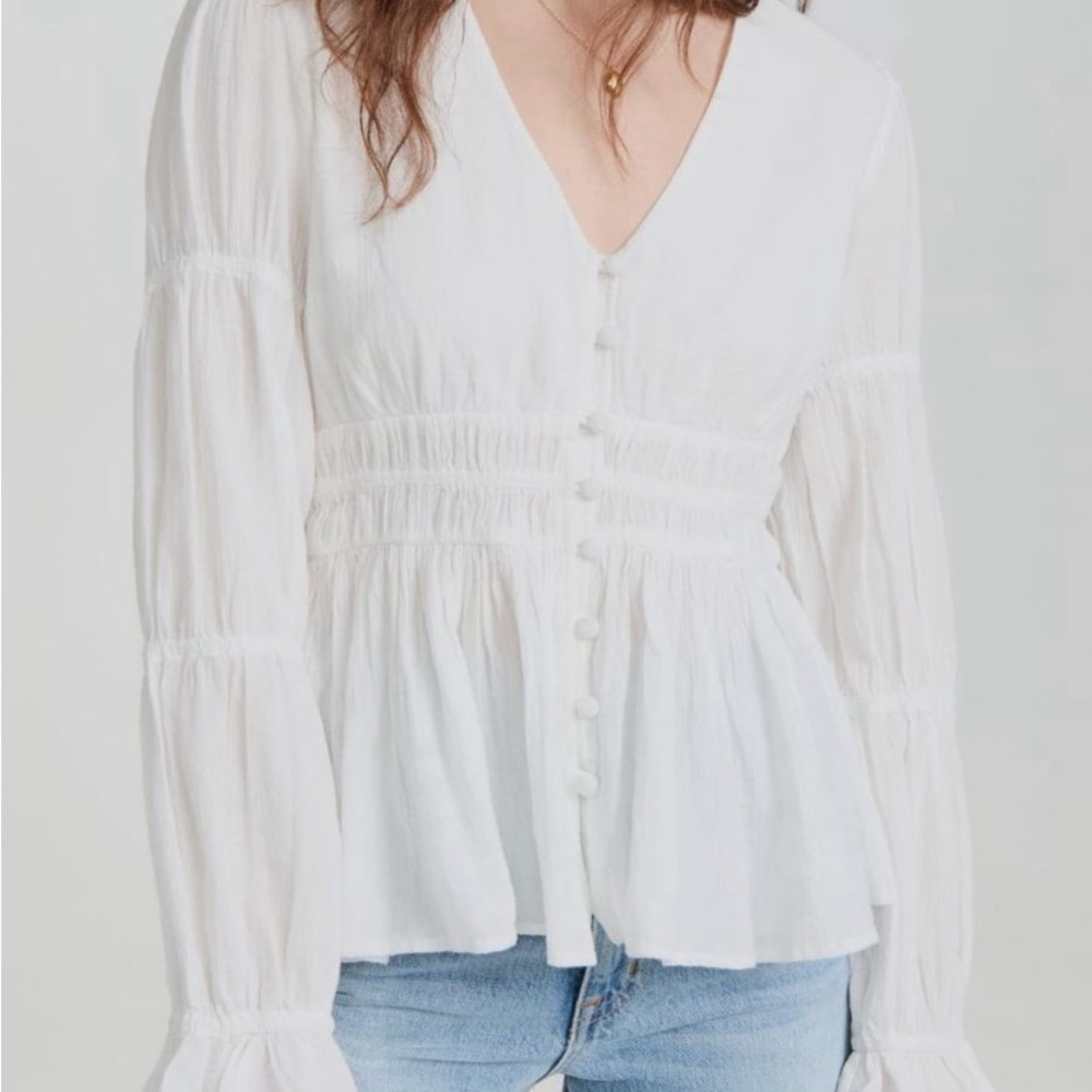 Faherty Colette White Button-Front Blouse